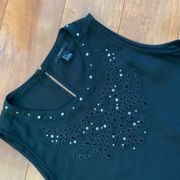 Forever 21 Black Sleeveless Studded Blouse-Size S - Picture 4 of 9